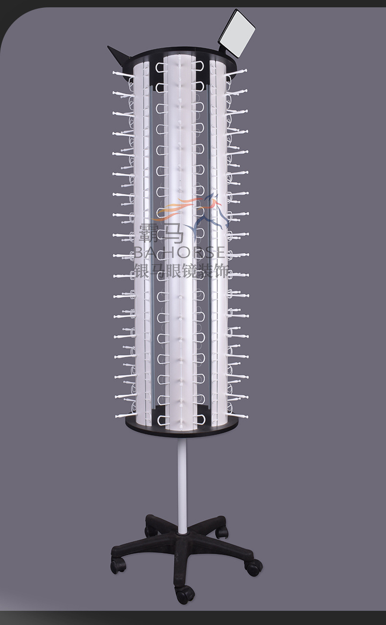 银白色落地眼镜展示架 创意旋转眼镜店太阳镜陈列架 带镜子眼镜架详情13