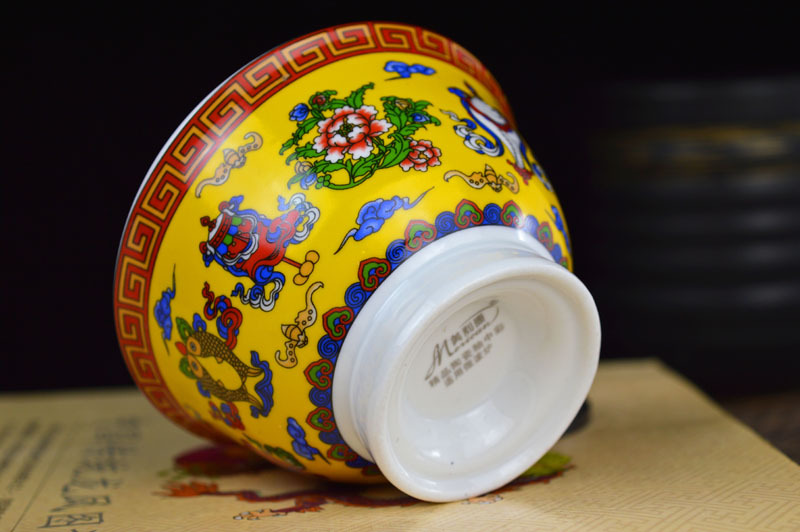 厂家供应3.6寸双龙八吉祥藏式陶瓷碗特色民族碗酥油茶碗 仿古贡碗详情4