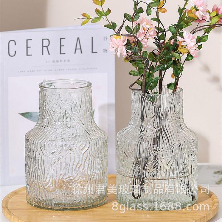 Nordic glacier patterned transparent glass vase, ins feng shui flower arrangement vase, living room decoration, Internet celebrity vase pic 8