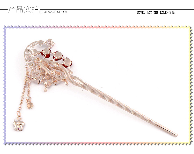 复古流苏头饰玫瑰花镶钻发簪 时尚清新步摇簪子发饰厂家主营详情30