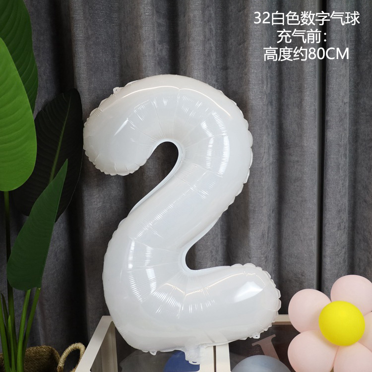 32寸白色数字气球ins小红书同款生日派对布置简约大数字铝膜气球详情15