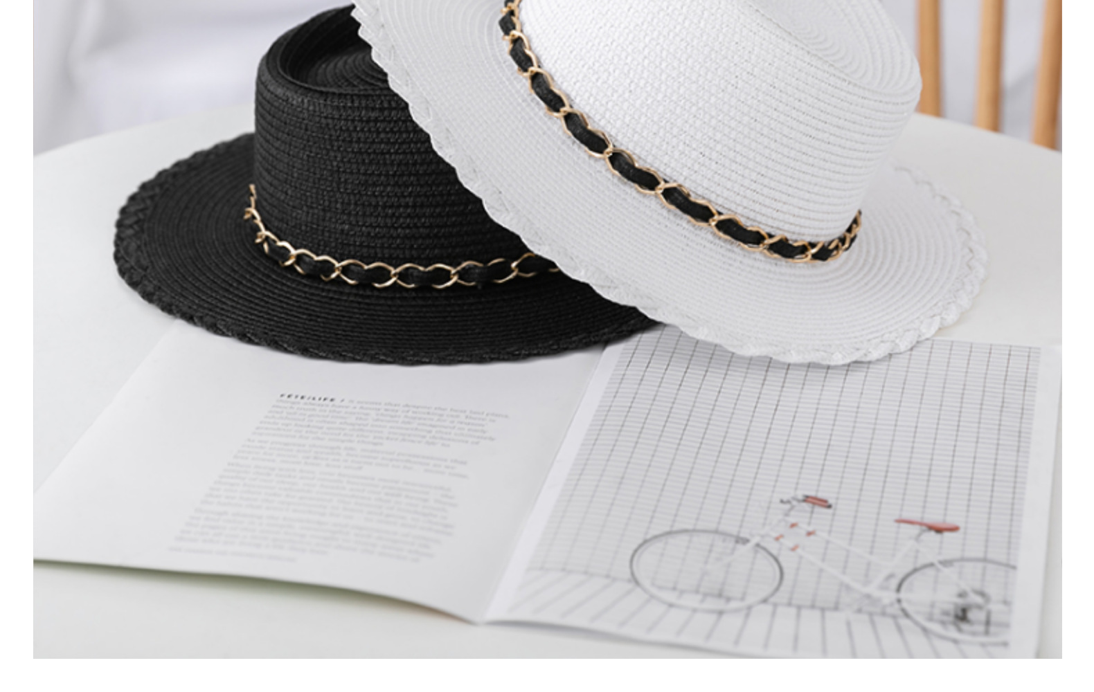 依慕栩韩版花边金属配件草帽草编帽子男女士户外旅游遮阳帽太阳帽详情16