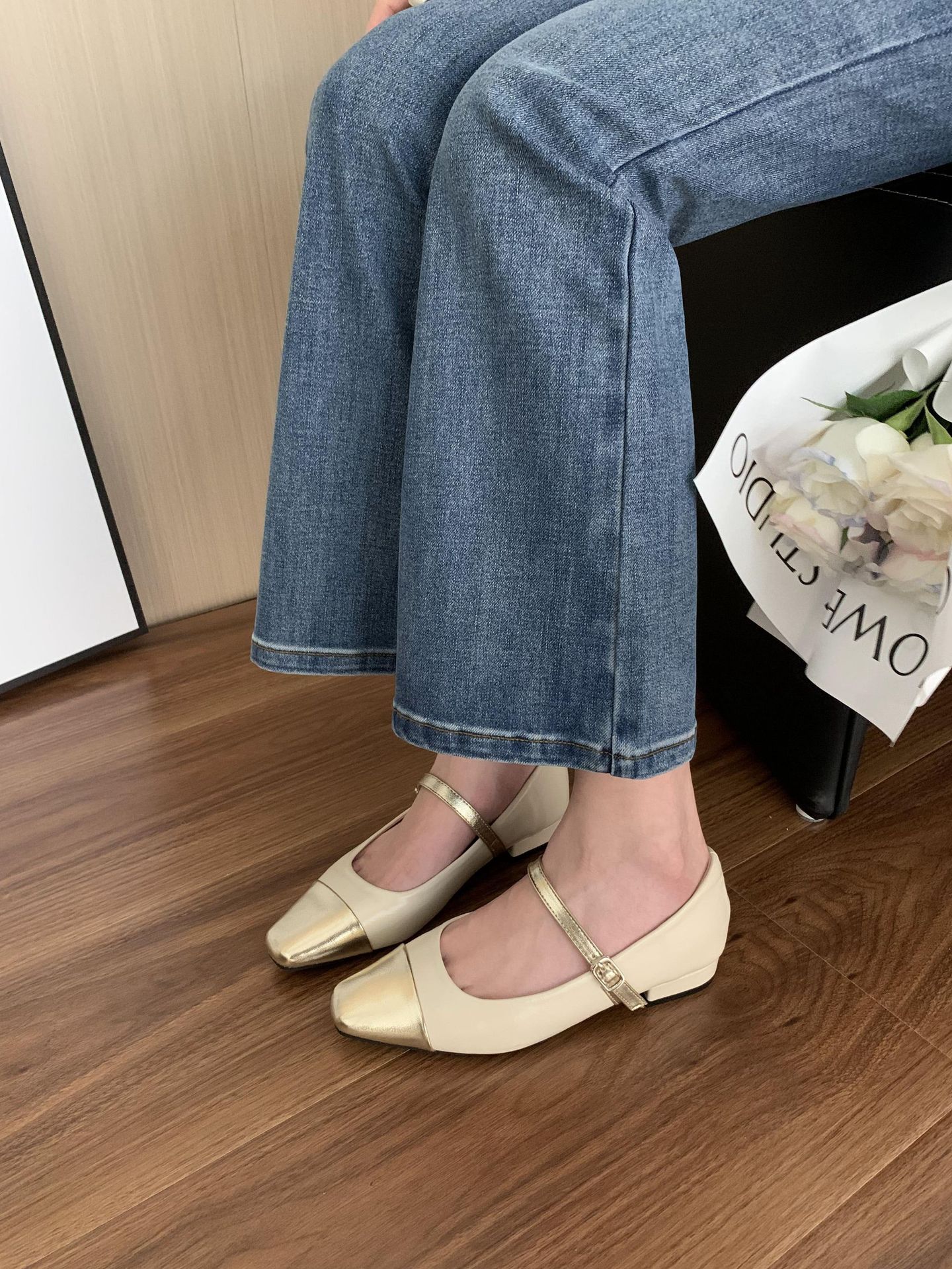 2023新款时尚方头全包百搭高跟鞋女法式拼色小香风平底玛丽珍鞋女详情21