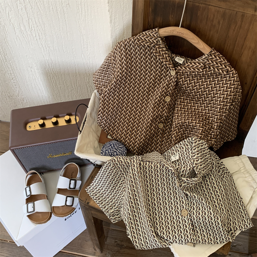 织里童装男童衬衫夏装2023新款夏季儿童休闲风印花休闲短袖衬衣潮详情9