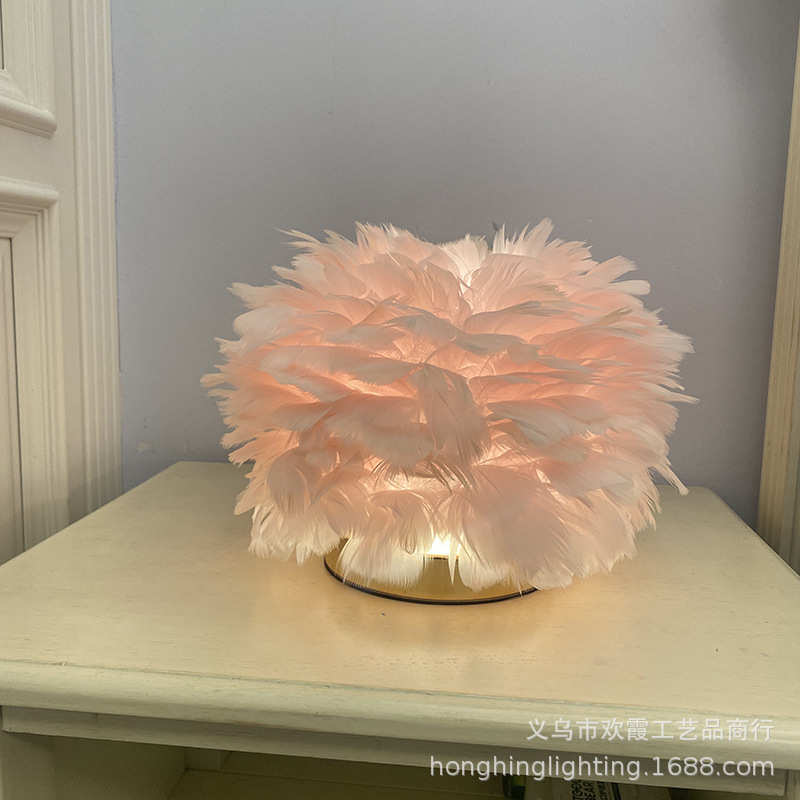 USB charging feather table lamp for bedroom, simple, modern and creative Nordic style, warm and romantic wedding bedside lamp pic 8