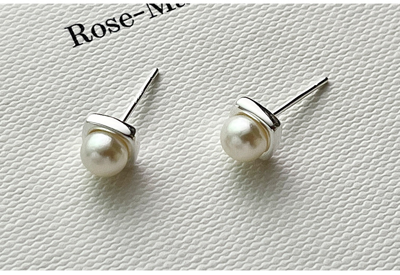 S999纯银足银方形淡水珍珠耳钉女韩国气质简约小众设计感小巧耳饰详情15