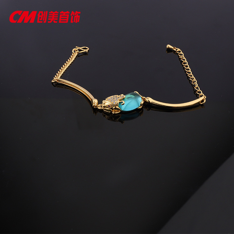 Chuangmei Jewelry Amazon cross-border European and American imitation sapphire bracelets, emerald-plated 24K gold PI Xiu bracelets for women pic 4