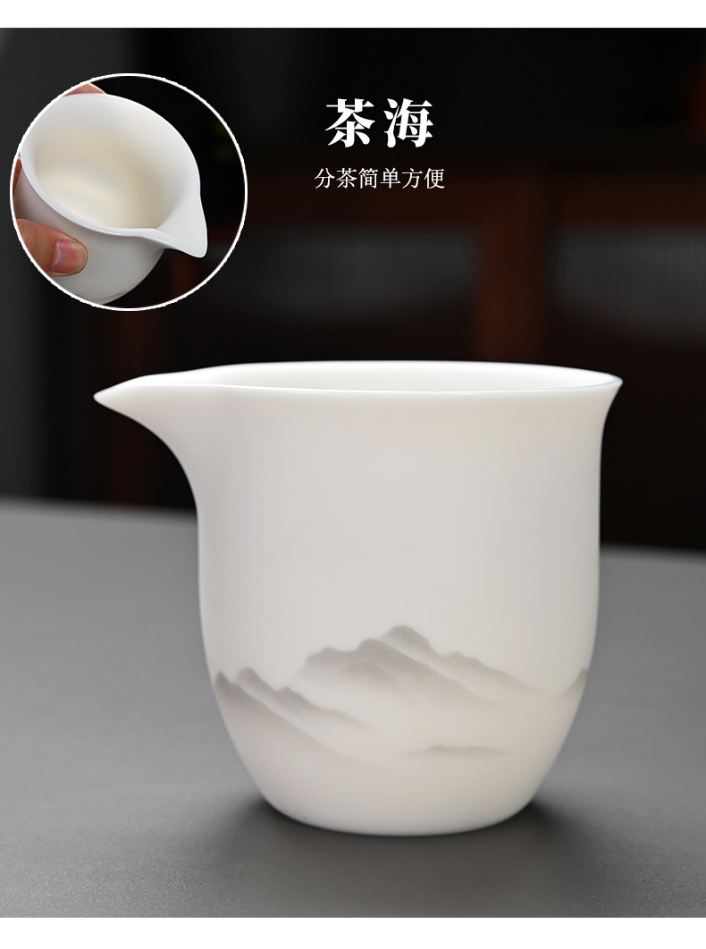 High-end kung Fu tea set, household light luxury sheep fat jade gilded covered bowl teapot tea set, complete set wholesale pic 16
