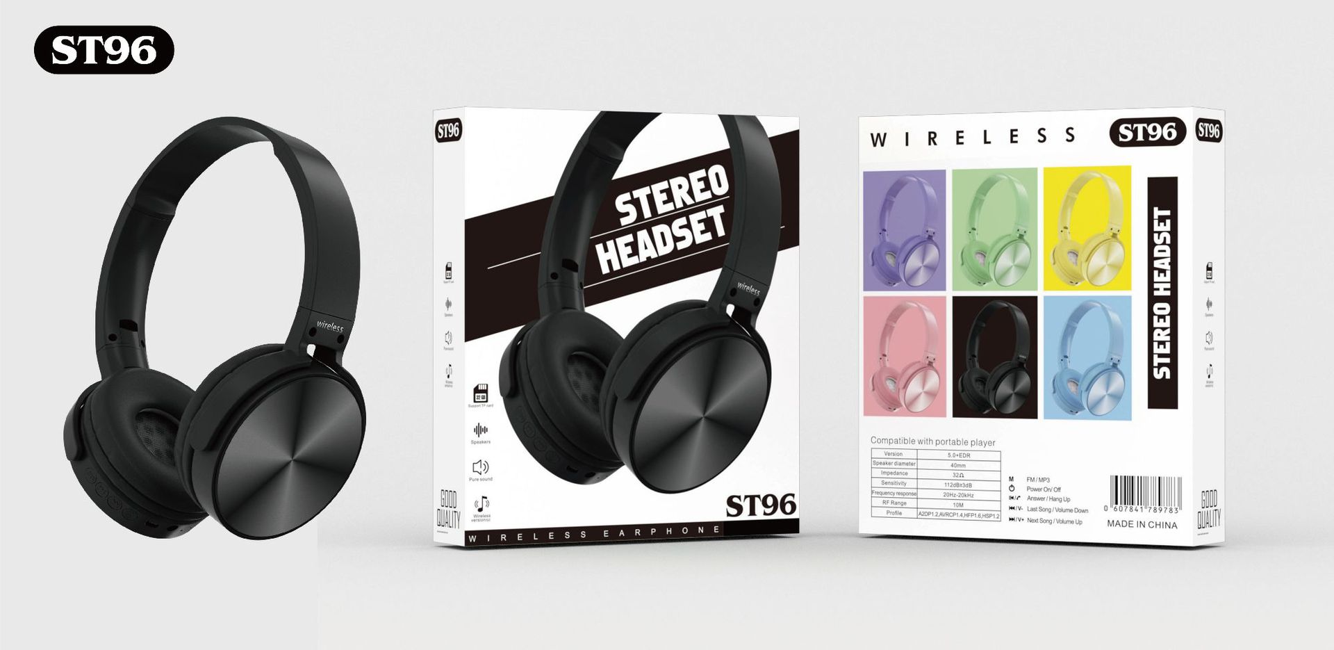 New Maca headband wireless Bluetooth Headphones ST96 with SIM card FM radio Bluetooth 5.0 factory pic 4