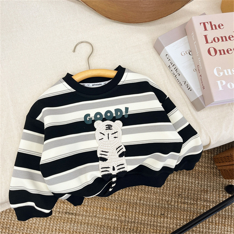 男童卫衣春秋款2024新款儿童潮韩版卡通衣服秋装条纹宽松T恤上衣详情6