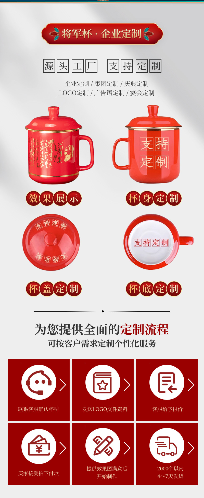 红色将军杯沁园春雪长沙诗词杯碟子茶杯会议杯办公骨瓷纪念礼品详情8