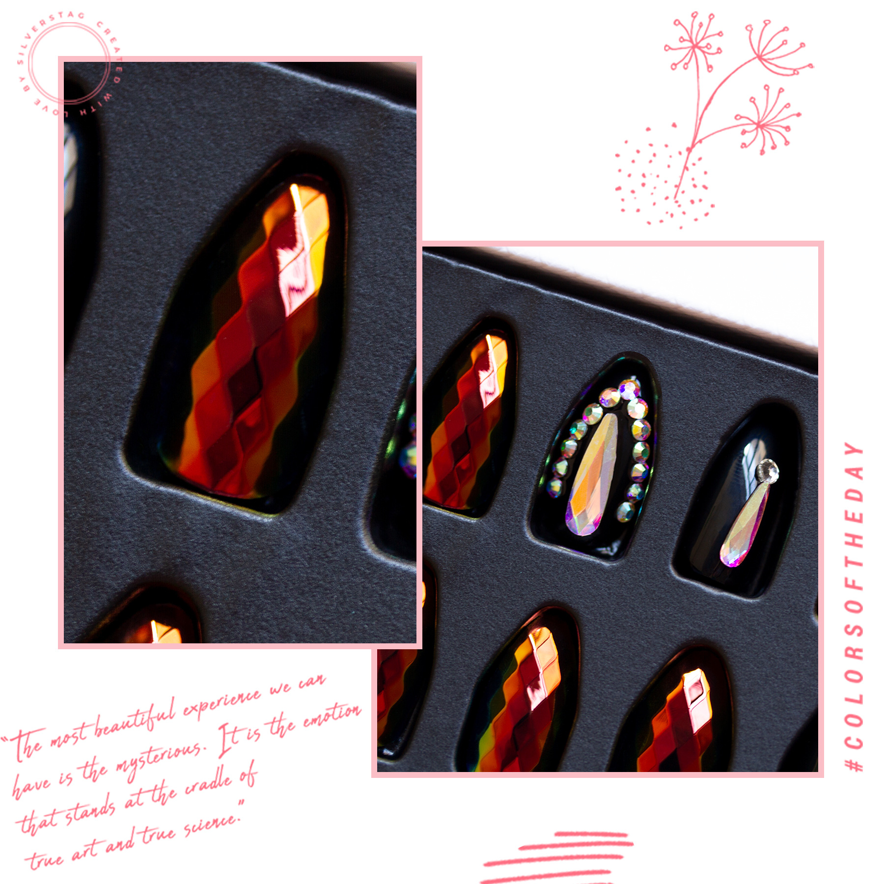 24-piece pointed-head bride wearing nail jewelry, false nail patches, scallion powder with diamonds and adhesive back nail patches gift box toolkit pic 32
