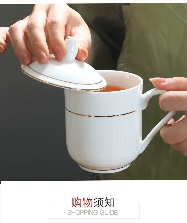 Hotel and guesthouse mugs, office and guest room ceramic pure white tea cups with LIDS, drinking cups printed with logos pic 9