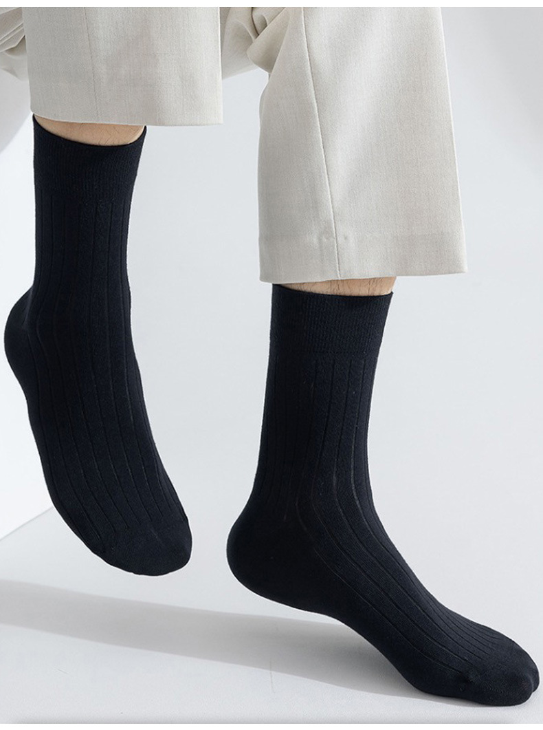 袜子地摊一件代发袜子男春秋中筒袜条纹商务休闲透气吸汗防臭黑白灰纯色棉袜绅士袜一件代发详情6