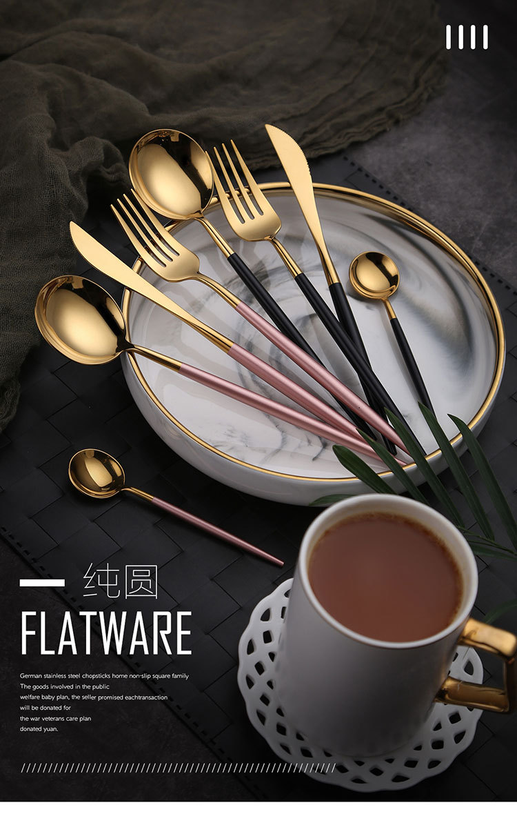 Bright 304 stainless steel Western tableware, Portuguese steak knife, fork and spoon set, mirror-polished, Nordic ins style pic 1