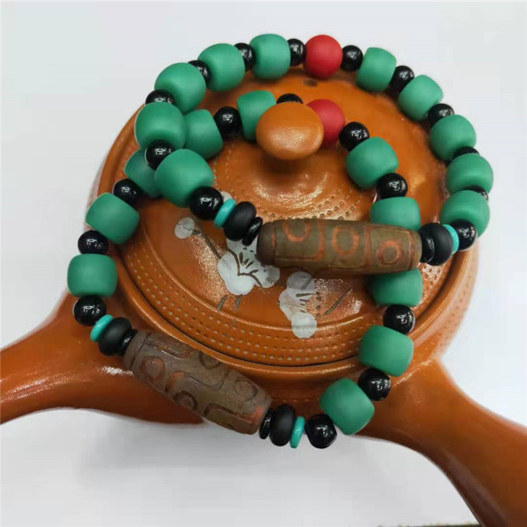 Guangshun Jewelry Cylindrical frosted Bracelet wholesale Tibetan-style three-nine-eye sky Pearl agate drum Bead bracelet Factory direct sales pic 8