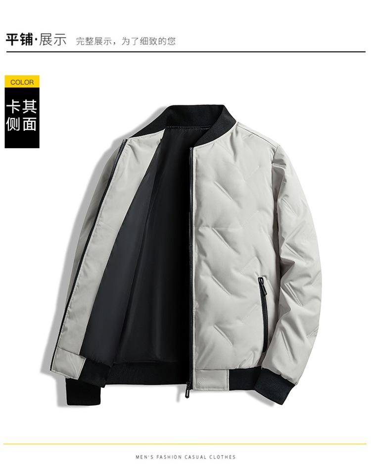 新款男士羽绒服棒球领蓬松开衫上衣灰鸭绒羽绒服男休闲冬季外套男详情28