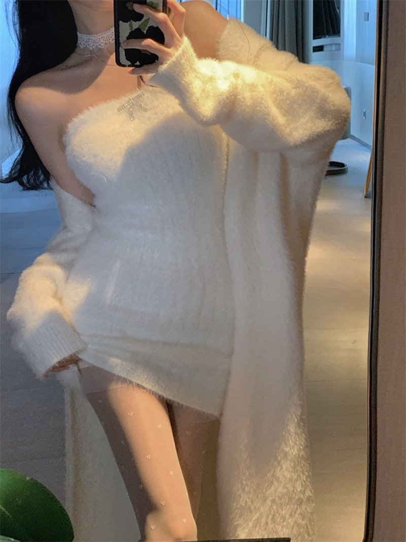 2023 Spring and Autumn laid-back and loose, knee-length, thickened, pure imitation mink fleece knitted sweater cardigan for women pic 15