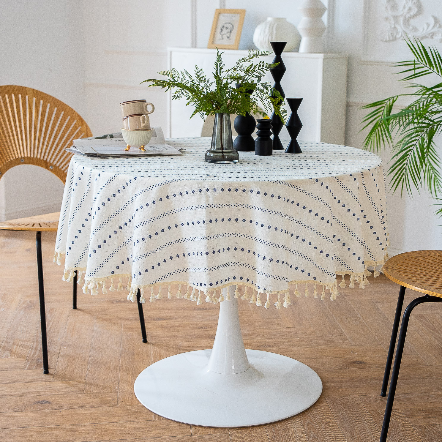 Cross-border Amazon Japanese plain tablecloth, Japanese fresh and light blue striped pure cotton and linen tablecloth and desk cover pic 8