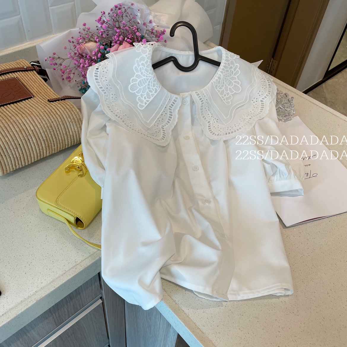 White baby collar shirt for women 2023 Spring and Autumn New French design style, a small and unique shirt with crocheted lace collar pic 8