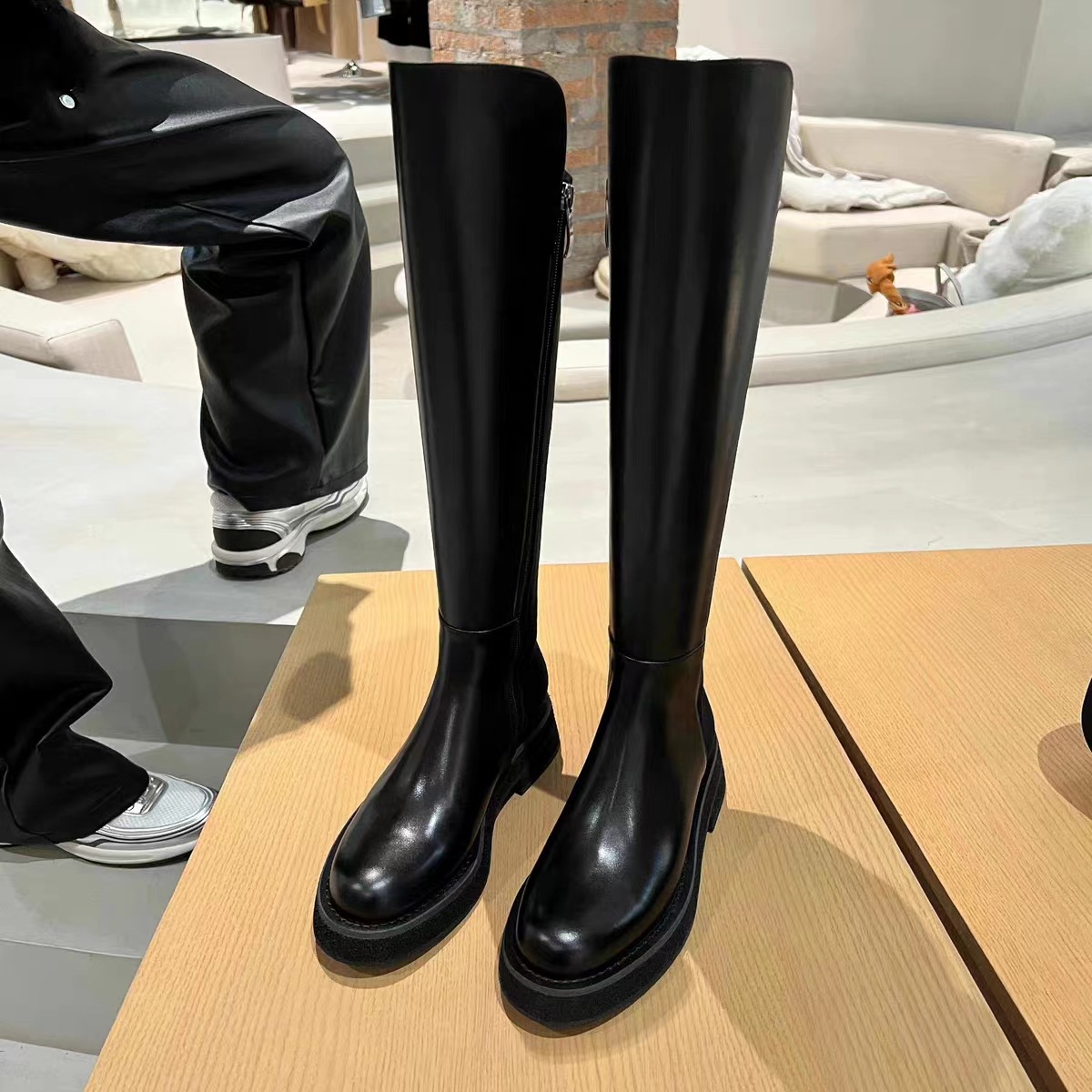 2024秋冬新款厚底小个子长筒靴弹力骑士靴女真皮高筒靴详情9