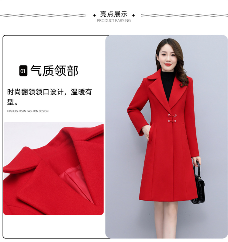 High-end woolen overcoat for women, mid-length, 2021 new autumn and winter Korean style, fashionable and elegant, fitted suit collar jacket pic 4