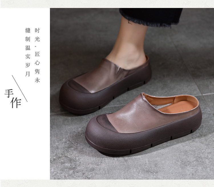复古擦色真皮包头半拖鞋女夏季外穿小众原创头层牛皮平底凉拖鞋女详情6