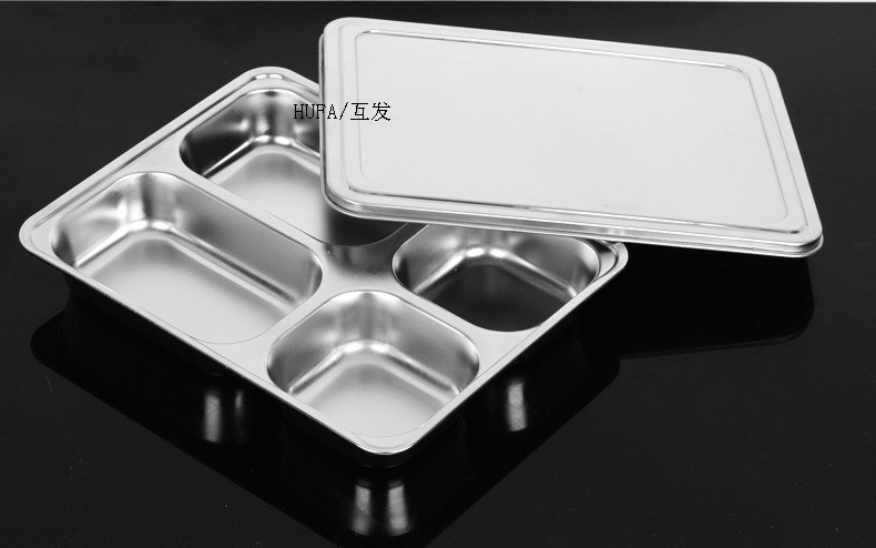 304 stainless steel fast food plate, square compartment lunch box with lid for the cafeteria, custom LOGO, thickened student plate pic 10