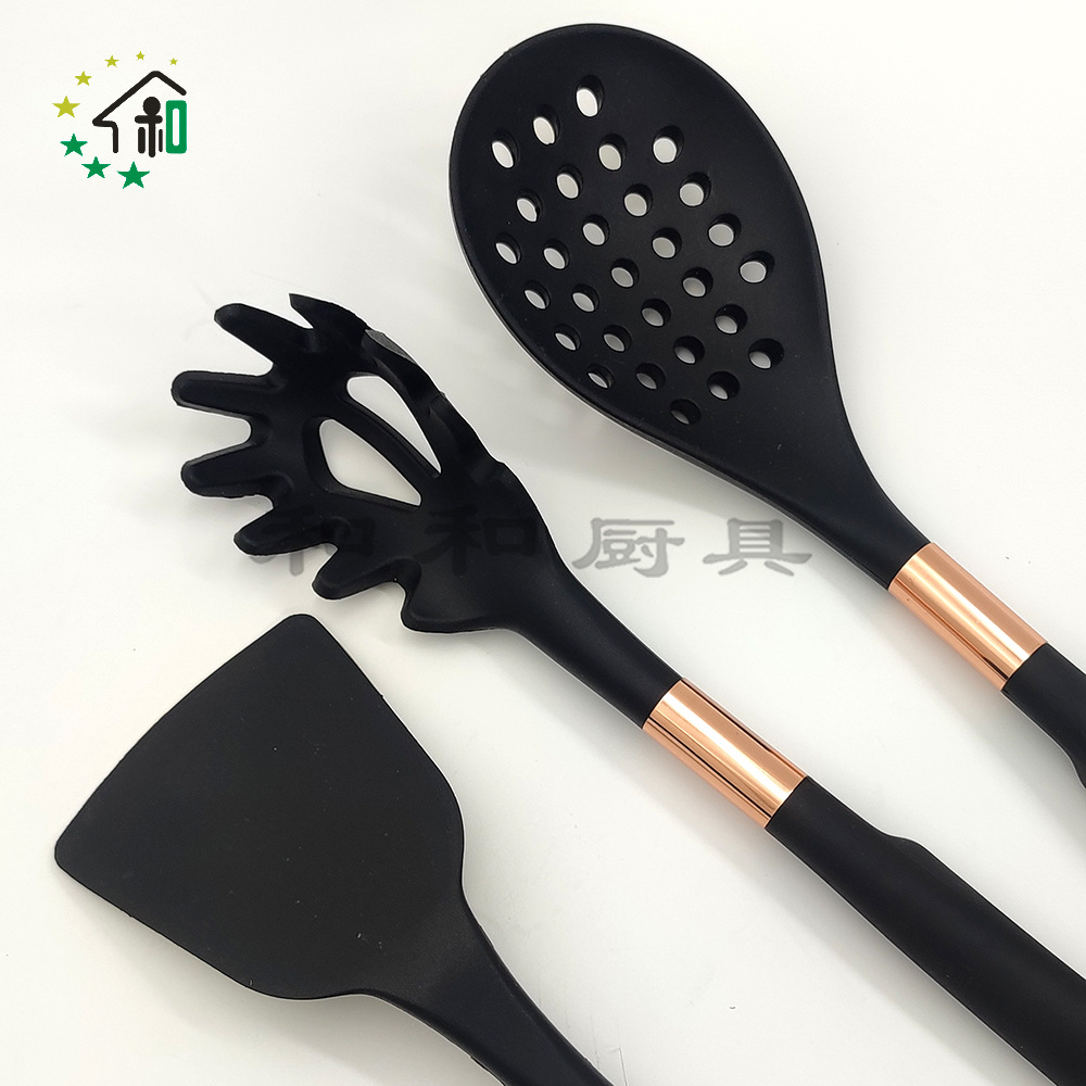 Supply cross-border silicone kitchenware sets, non-stick pans, kitchenware, cooking spoons and spatulas, 10 pieces of gold baking tools pic 28