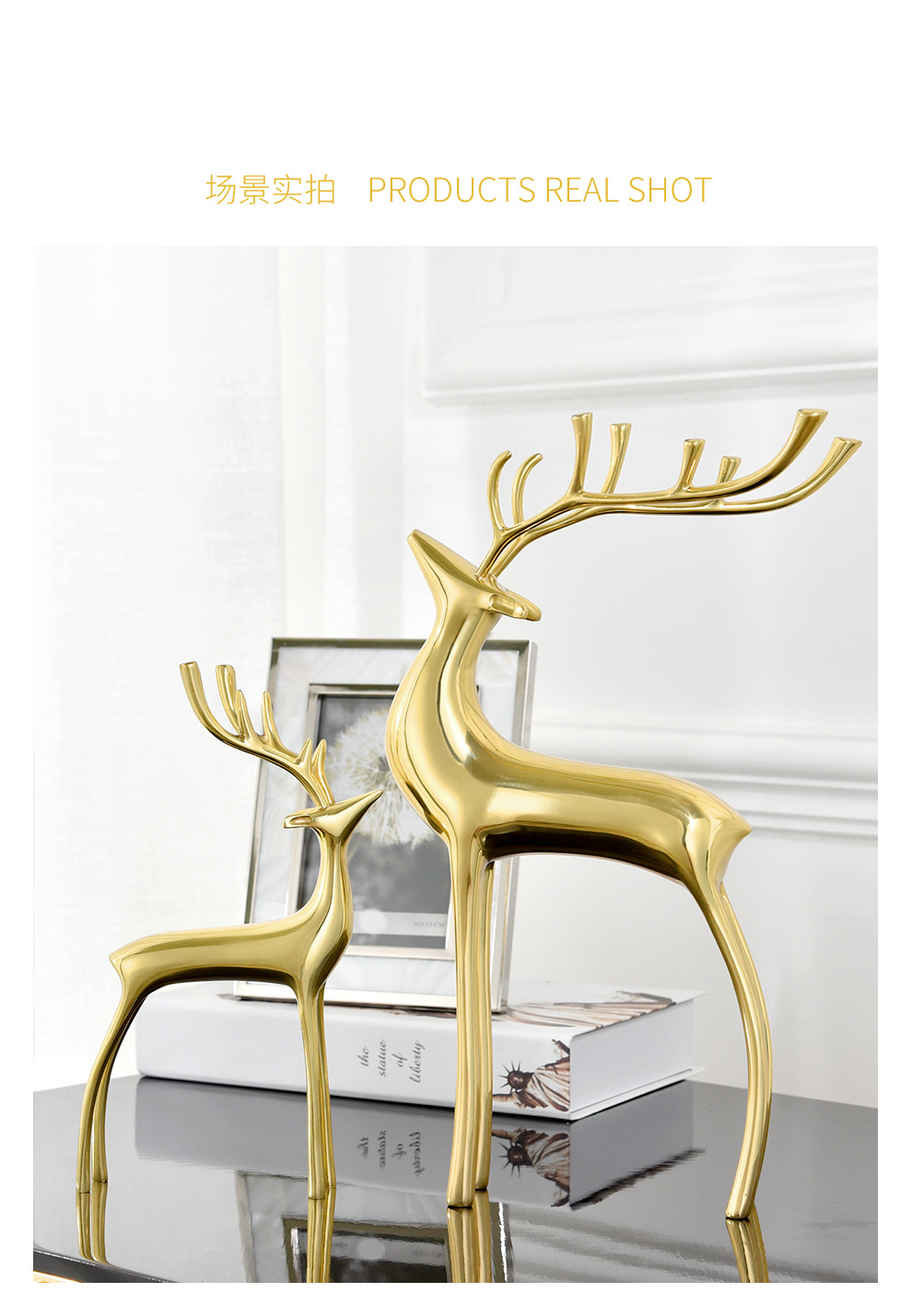 Pure copper deer living room ornaments, American-style light luxury and simple European-style model room, copper entrance hall, housewarming gifts, craft decorations pic 5