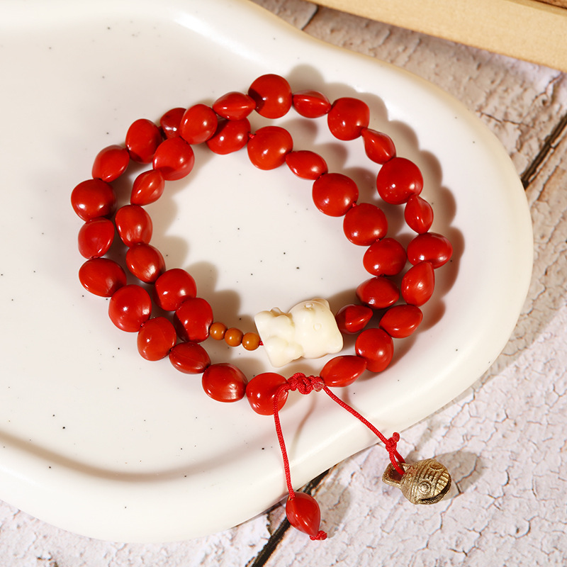 Love Red bean Bodhi Prayer beads couple bracelet, New Year gift, retro hand-woven red string bracelet for women in the zodiac year pic 6