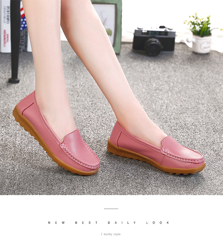 真皮豆豆鞋软底女鞋妈妈鞋女式休闲平底鞋牛筋底一脚蹬中老年单鞋详情15