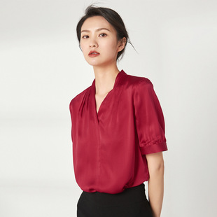 真丝t恤女无袖v领女式桑蚕丝背心女内搭春夏套头纯色上衣批发代发详情5