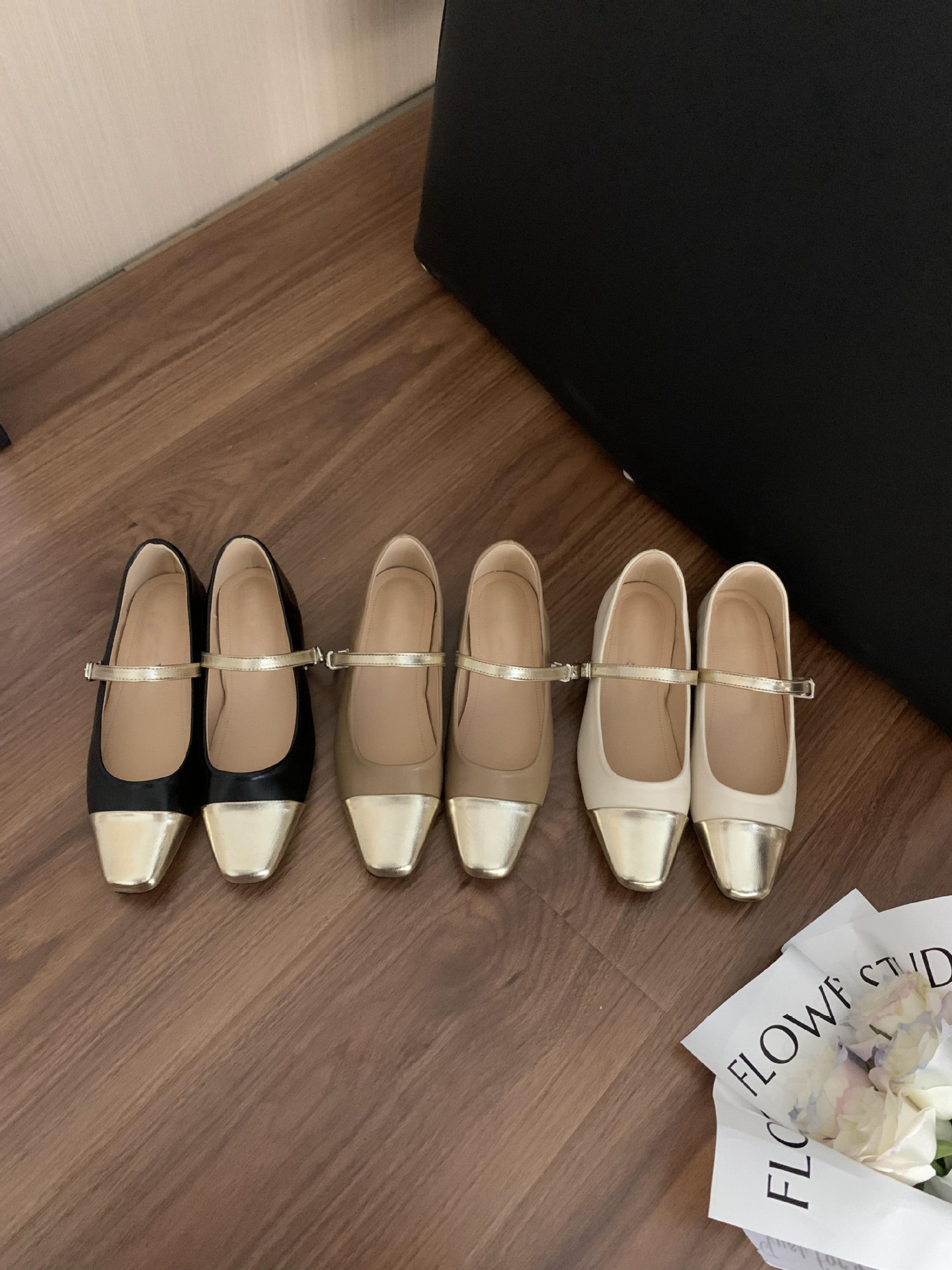 2023新款时尚方头全包百搭高跟鞋女法式拼色小香风平底玛丽珍鞋女详情20