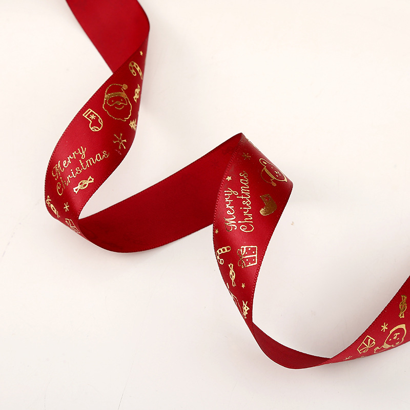 Dingxin Christmas ribbons are in stock and available for wholesale. 2.5CM gold-embossed printed Christmas gift packaging bow polyester ribbons pic 9