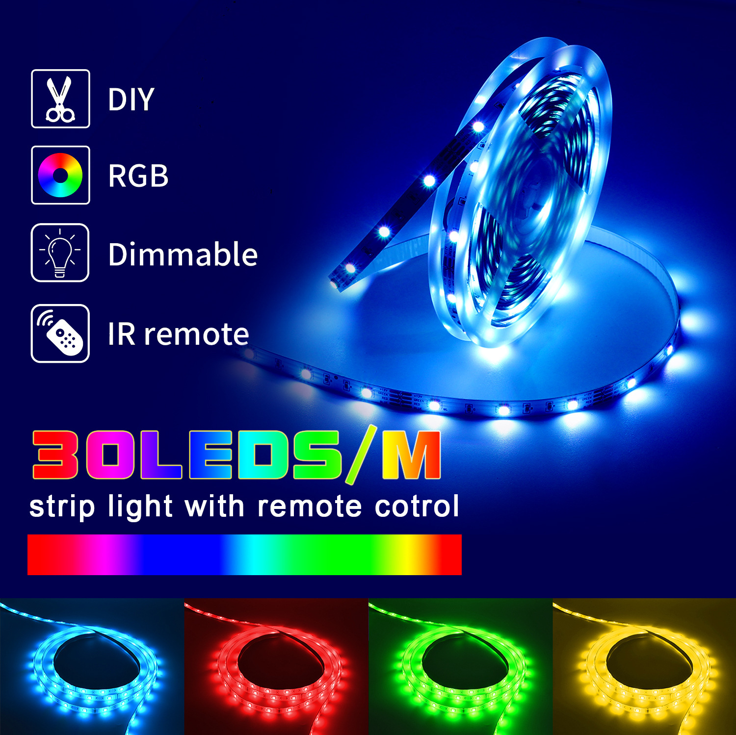 Wholesale of 12V 5050RGB 1-meter 30 bare plate spray glue drip glue low-voltage light strip outdoor atmosphere decorative lights pic 1