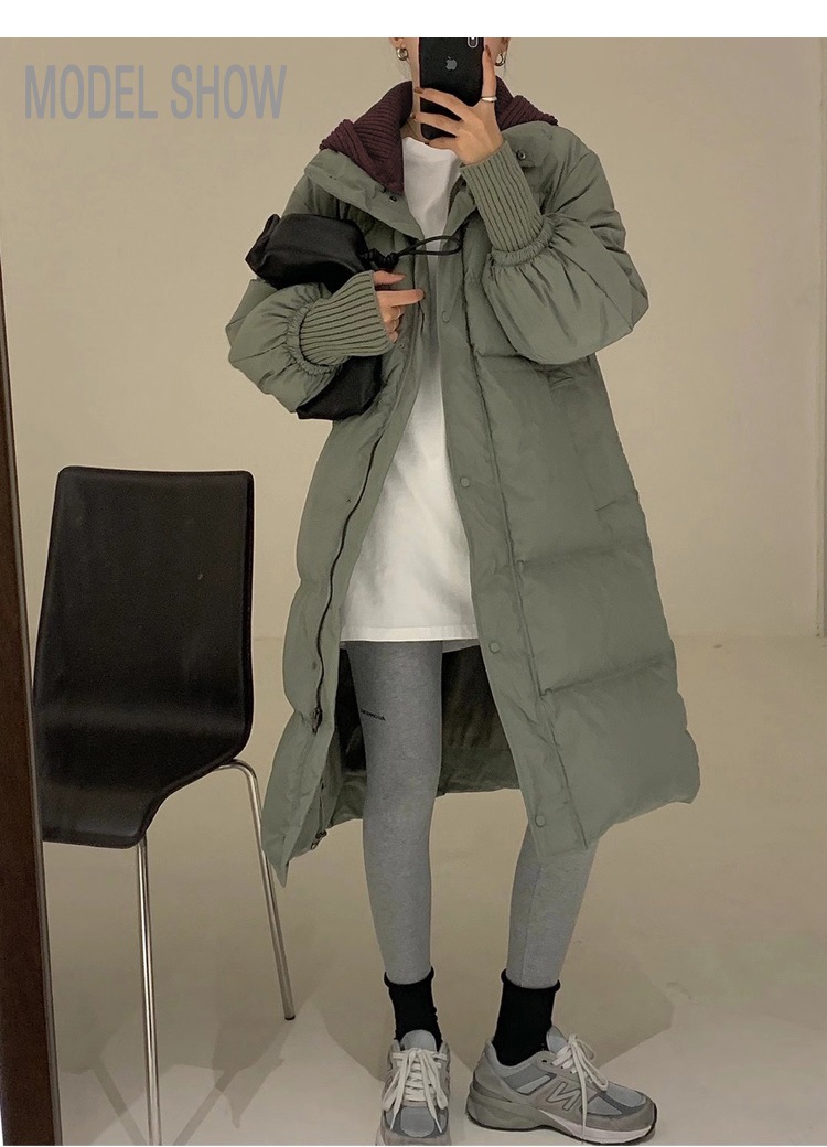 Down jacket for women, mid-length, knee-length style, 2022 Dongdaemun, South Korea, patchwork knitted hooded couple white duck down jacket trend pic 17