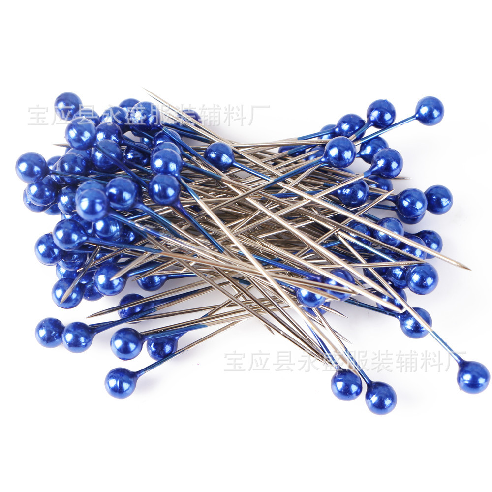 厂家供应100枚盒装彩色镀镍珠光针DIY服装定位装饰珠针批发可定色详情17