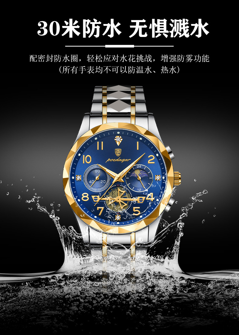 瑞士品牌多功能新款男士手表防水夜光时尚石英表直播外贸一件代发详情12