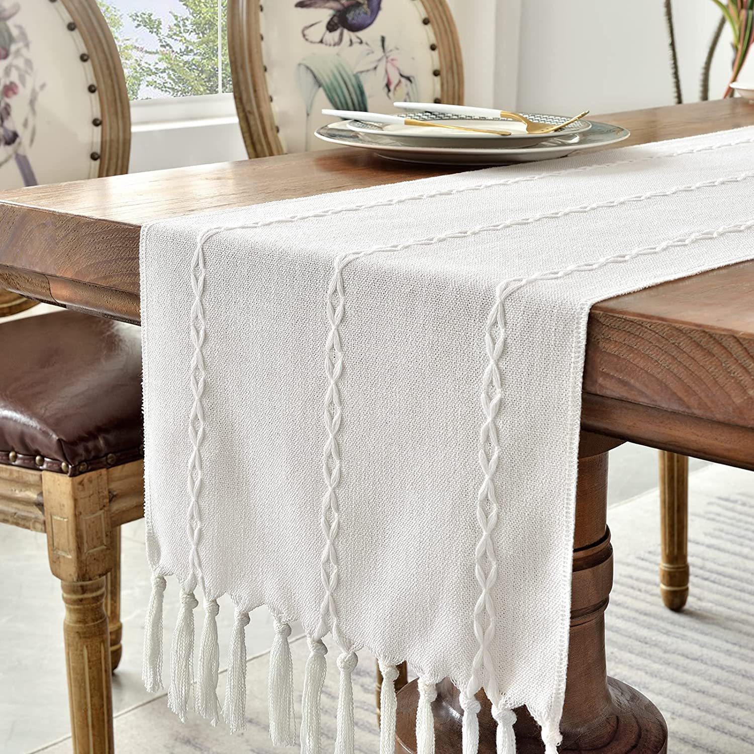 New cross-border Amazon handcrafted table flag, hollowed-out American country white tablecloth, dressing table scarf factory wholesale pic 37