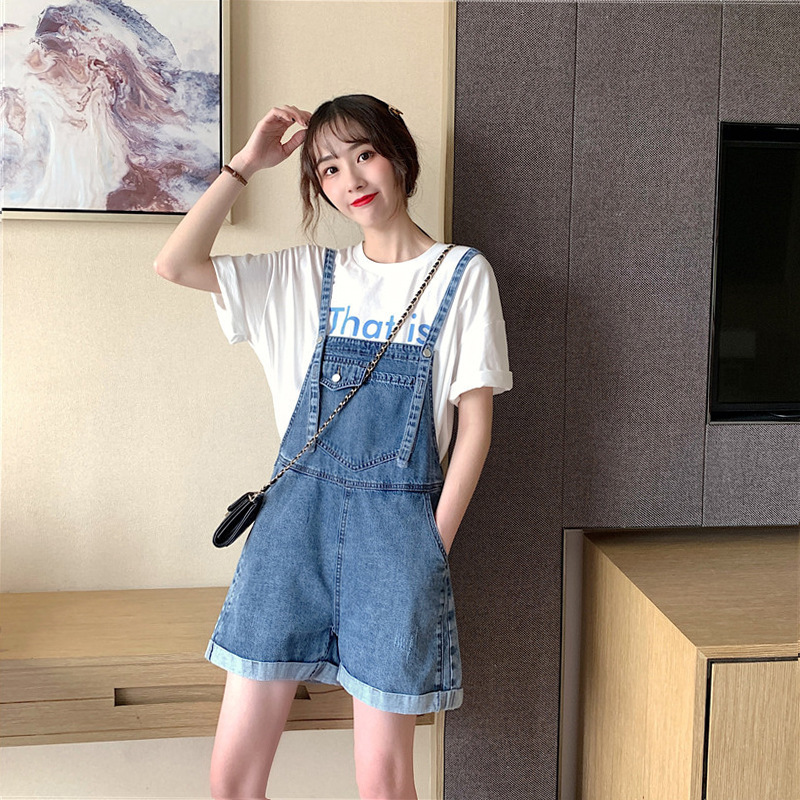 Hong Kong-style autumn new collection of Korean Harajuku style denim overalls and high-waisted wide-leg jumpsuits for chubby girls to look younger pic 6