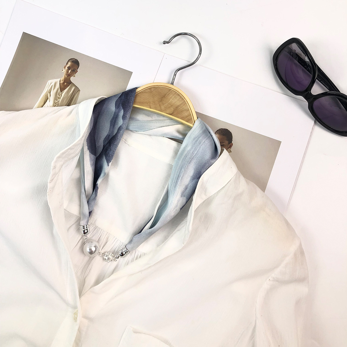 One-piece consignment cross-border exclusive summer fashionable and versatile silk pearl necklaces, silk scarves, buckles and scarves factory wholesale pic 27