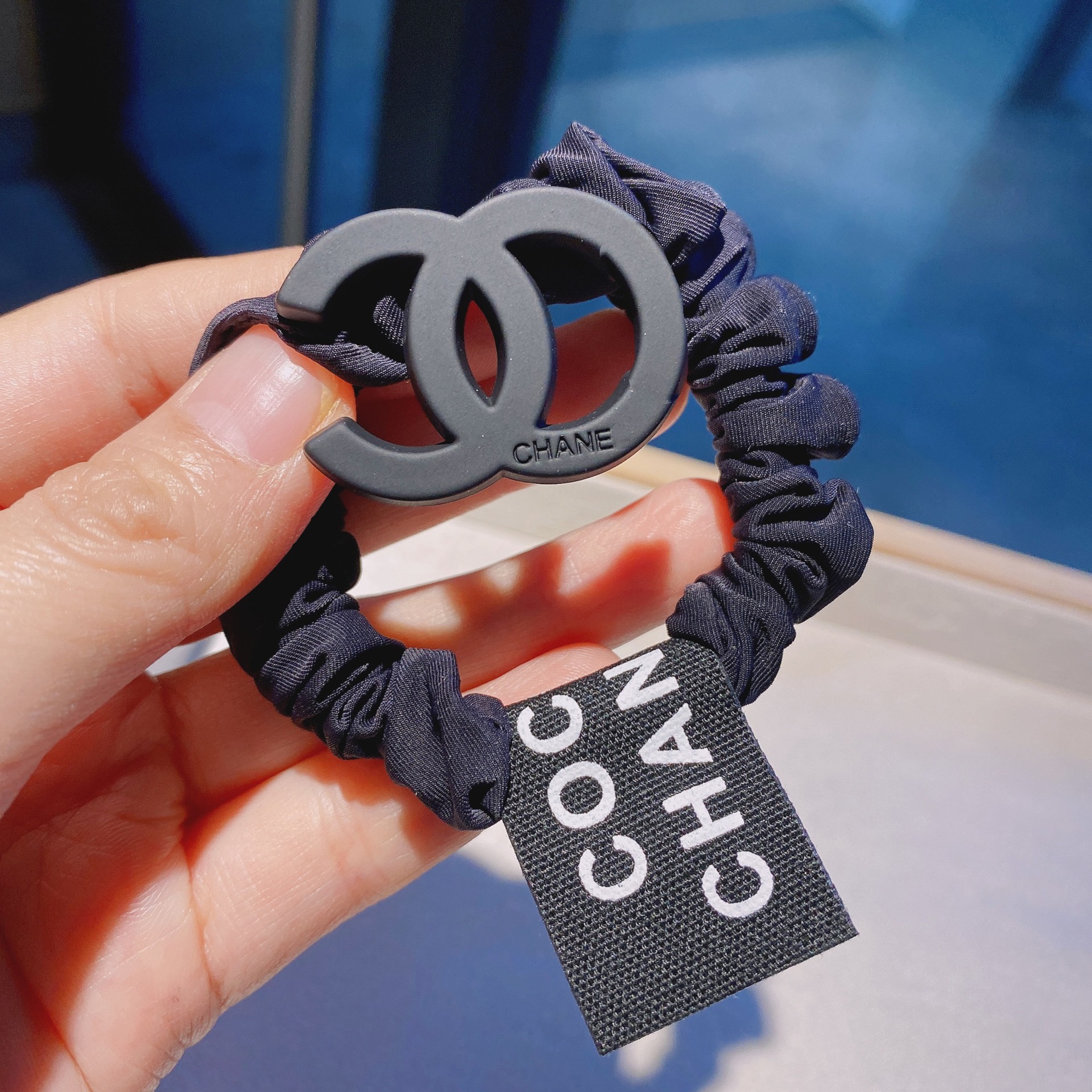 New Korean version of hair accessories, small chanel-style hair tie, fabric large intestine circle, hair band, alloy double c hair tie, hair tie, rubber band pic 2