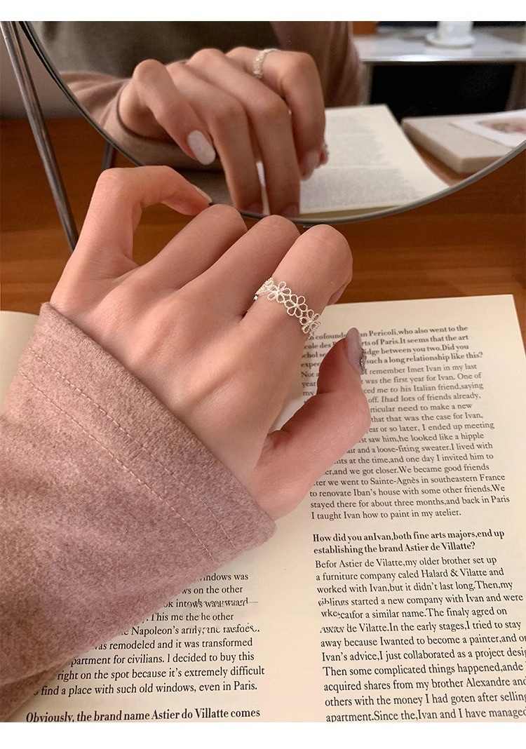 s925纯银镂空花朵戒指女ins小众设计仙气法式甜美蕾丝开口戒指环详情31