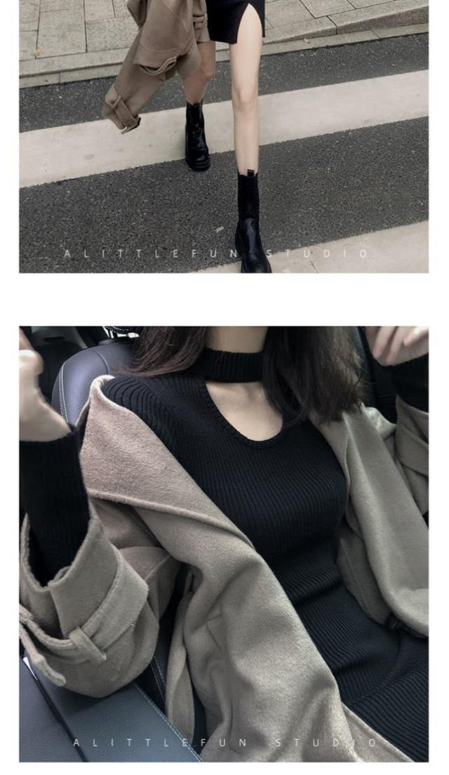 法式纯欲风性感开叉黑色针织连衣裙女秋冬设计感小众辣妹穿搭裙子详情15
