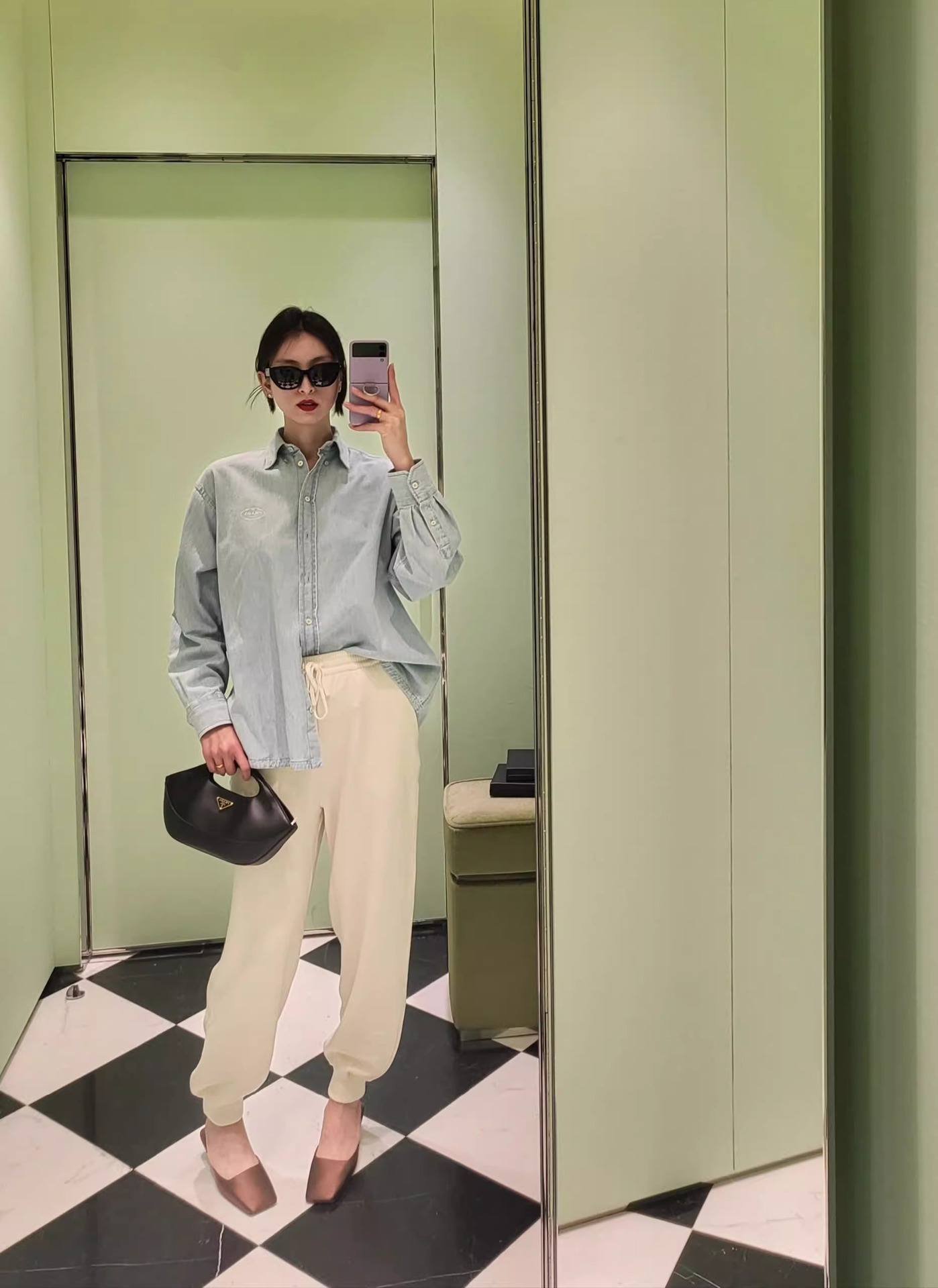 羊皮版~法式方头三角跟穆勒凉拖鞋女夏季真皮包头半拖鞋粗跟半托详情33