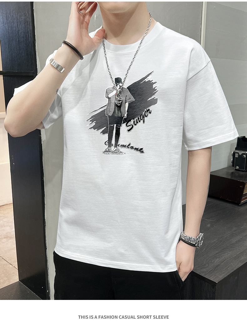 Short-sleeved T-shirt for men, 2022 Summer new Korean style trendy ins loose T-shirt, mid-sleeved cotton trendy brand, large size pic 48