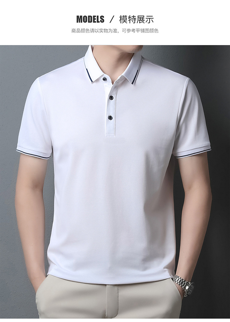纯色桑蚕丝男士短袖t恤外贸夏季2023新款潮流高级感男装翻领上衣详情12