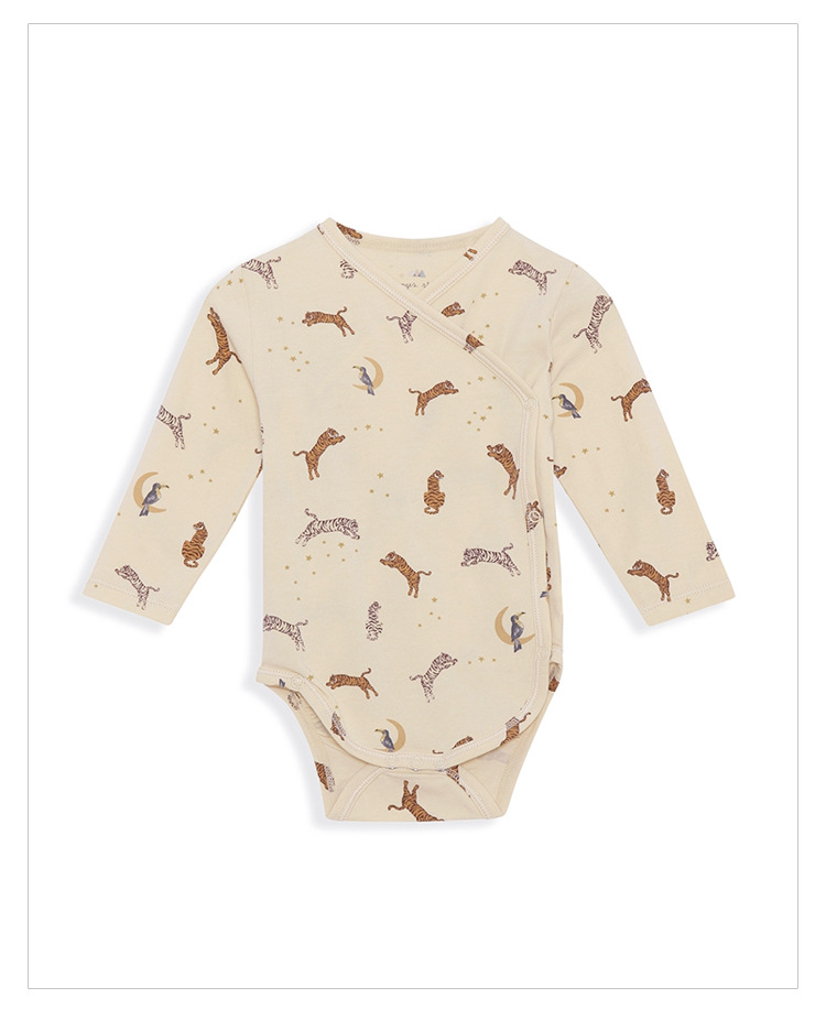 Pure cotton baby crawling clothes for boys and girls, spring and autumn printed side-opening long-sleeved one-piece triangular pouch for newborns pic 17