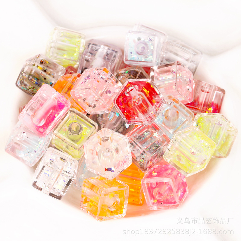 Acrylic transparent straight-hole square pendant, luminous flowing sand perforated diy bracelet, mobile phone chain accessory material pic 6